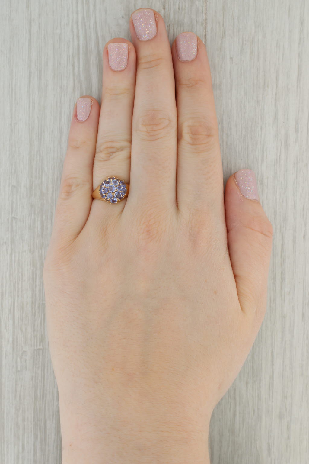 Dark Gray 1.50ctw Tanzanite Cluster Ring 10k Yellow Gold Size 7.75