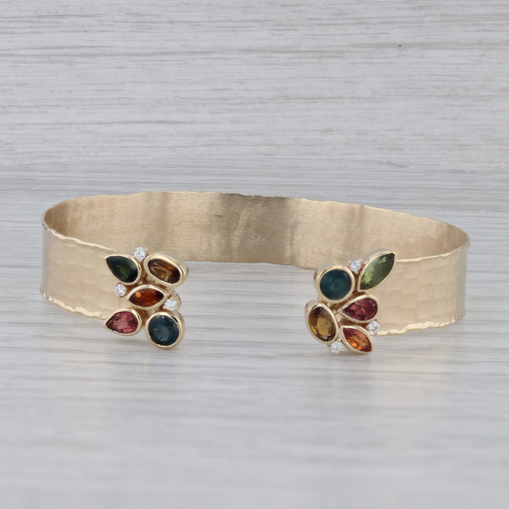 Gray New Sophia 2.52ctw Gemstone Cuff Bracelet 14k Gold Diamond Sapphire Tourmaline