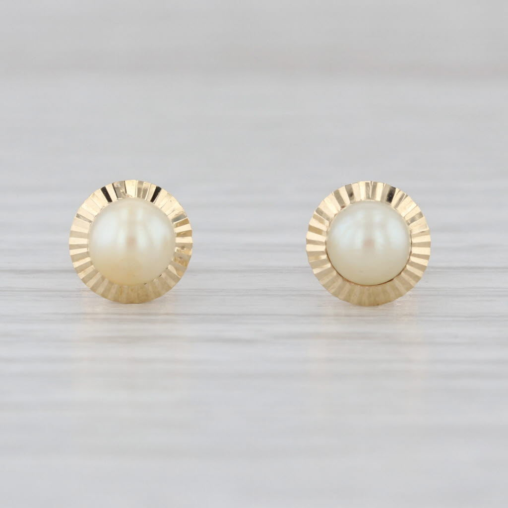 Imitation Pearl Stud Earrings 14k Yellow Gold 4.7mm