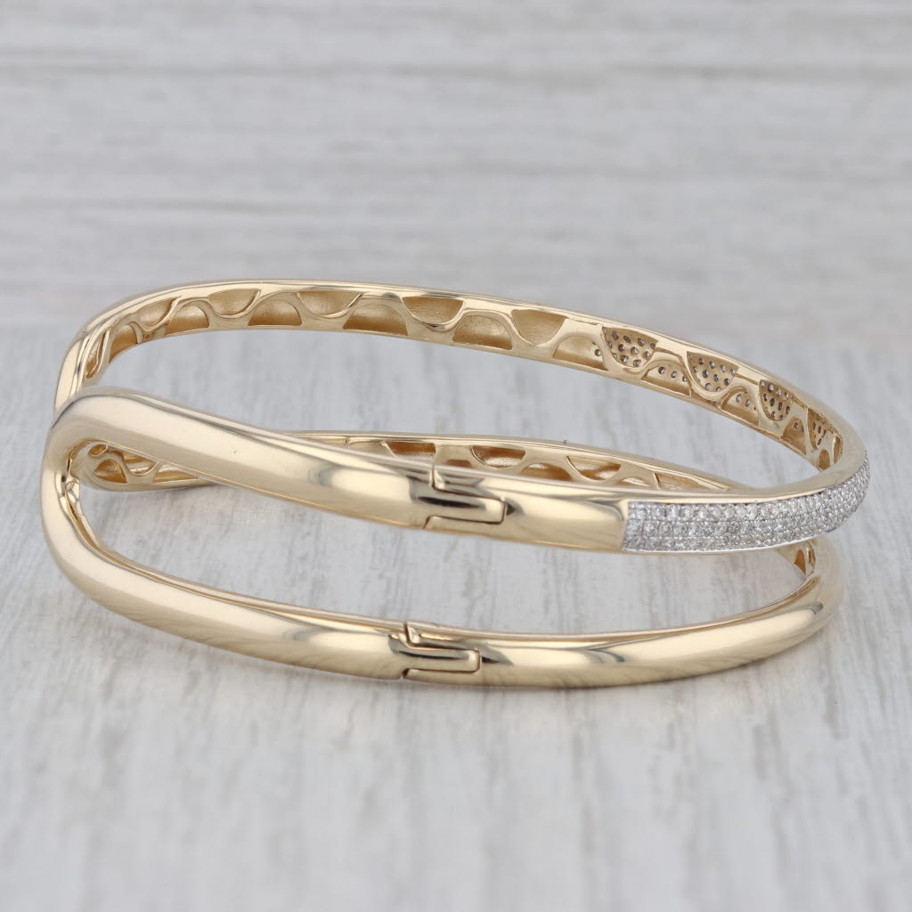Gray 0.55ctw Diamond Hinged Double Cuff Bracelet 14k Yellow Gold 7"