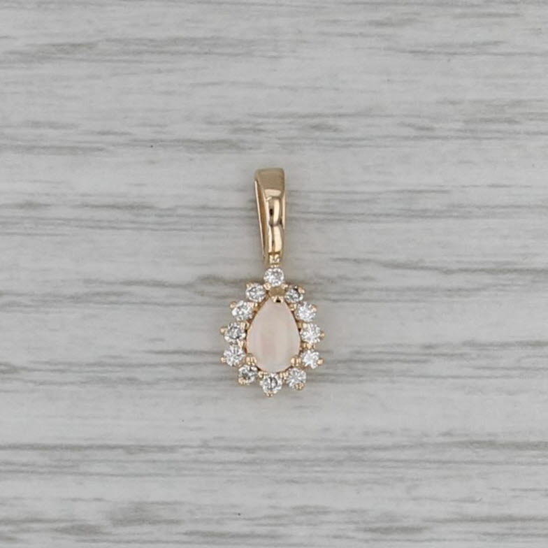 Pear Cabochon Teardrop Diamond Halo Pendant 14k Yellow Gold Small Drop
