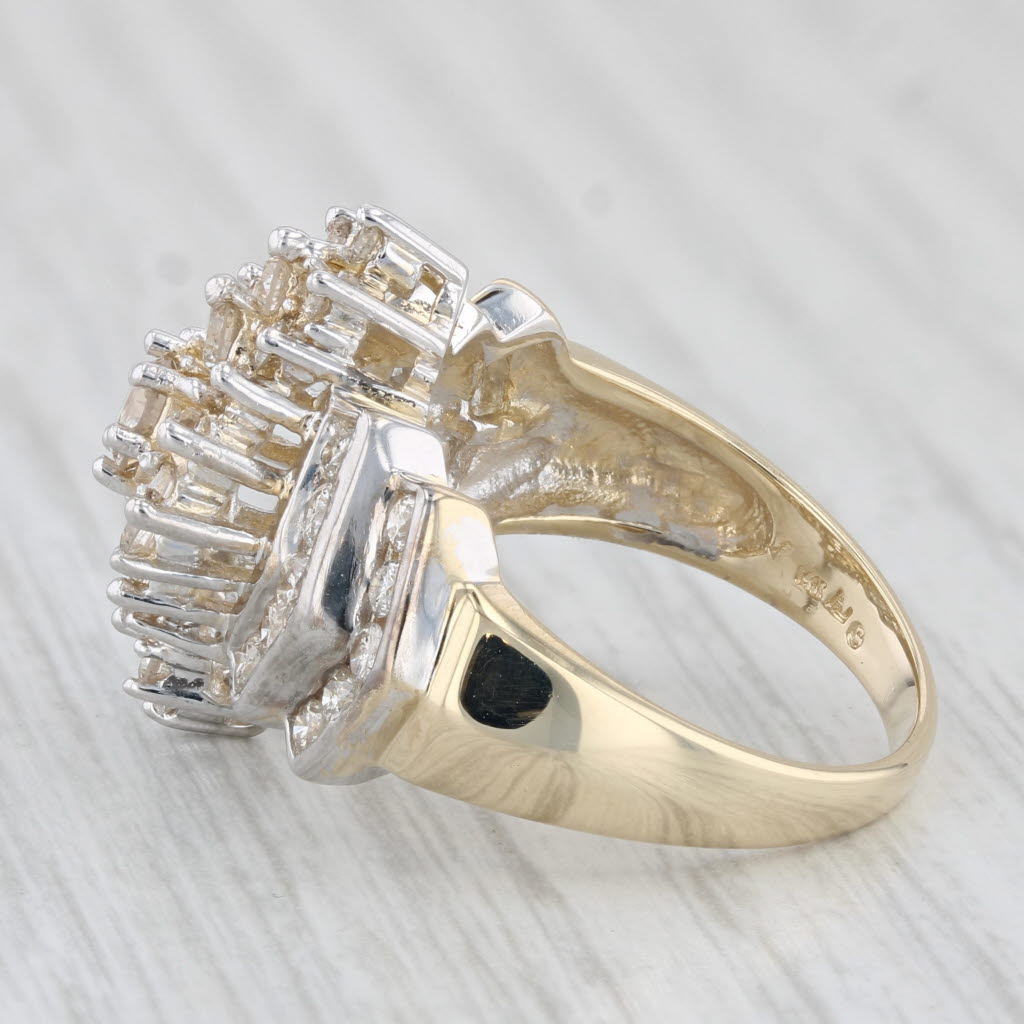 Light Gray 1.20ctw Diamond Cocktail Ring 14k Yellow Gold Size 7.5