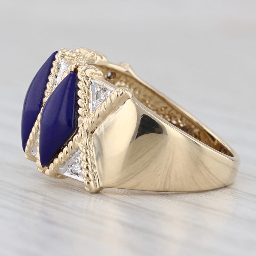 Light Gray Blue Lapis Lazuli Diamond Ring 14k Yellow Gold Size 6.25 Statement