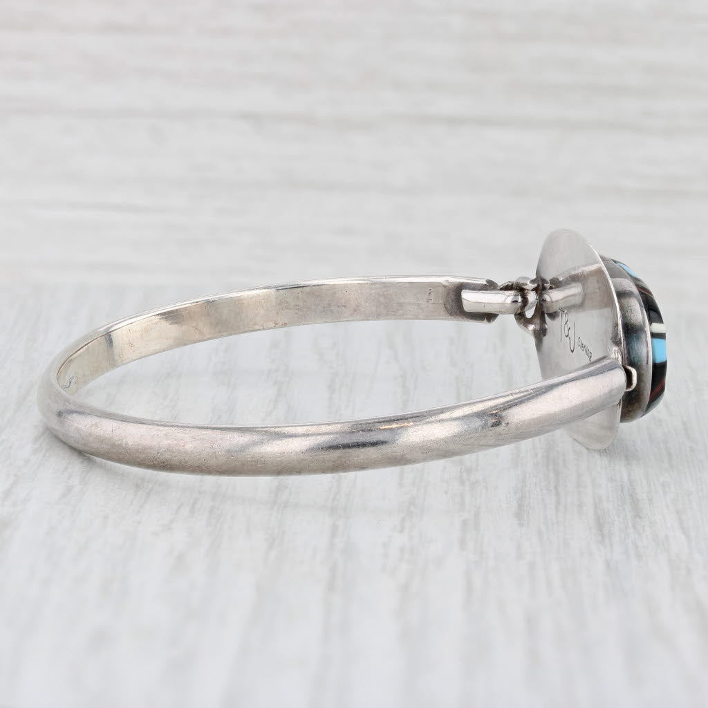Light Gray Southwestern Mother of Pearl Resin Inlay Mosaic Bangle Bracelet Sterling Silver