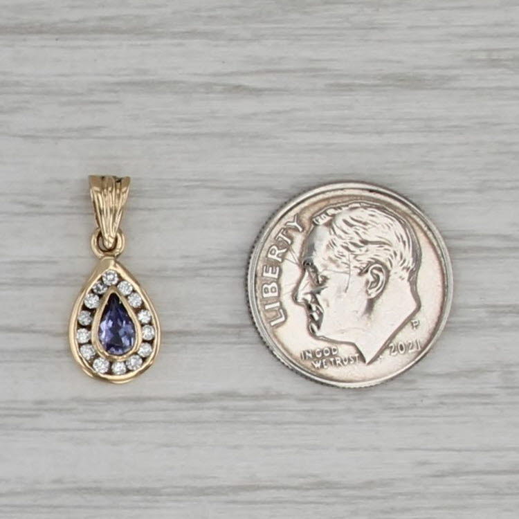 0.40ctw Tanzanite Diamond Halo Teardrop Pendant 14k Yellow Gold Small Drop