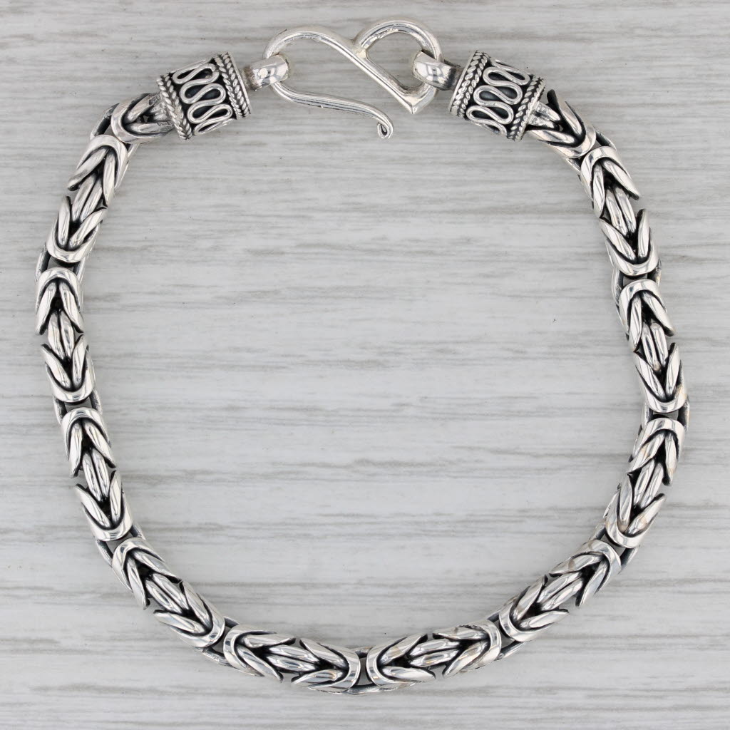Gray Sterling Silver Byzantine Bracelet 7.5" 5.1mm Hook Clasp