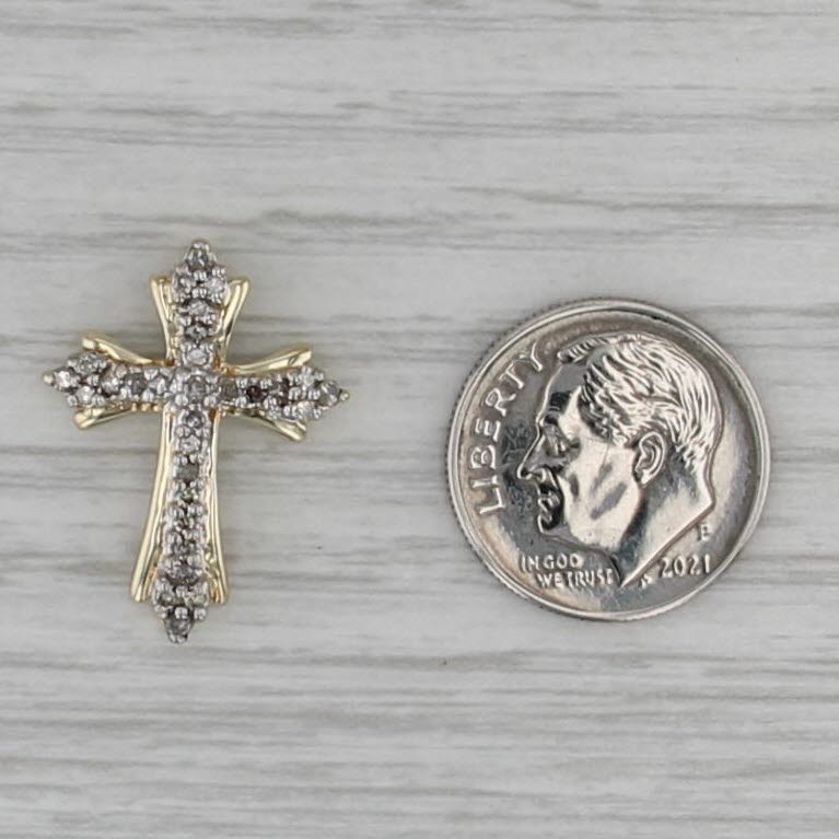 0.21ctw Diamond Cross Pendant 10k Yellow White Gold Floating Drop