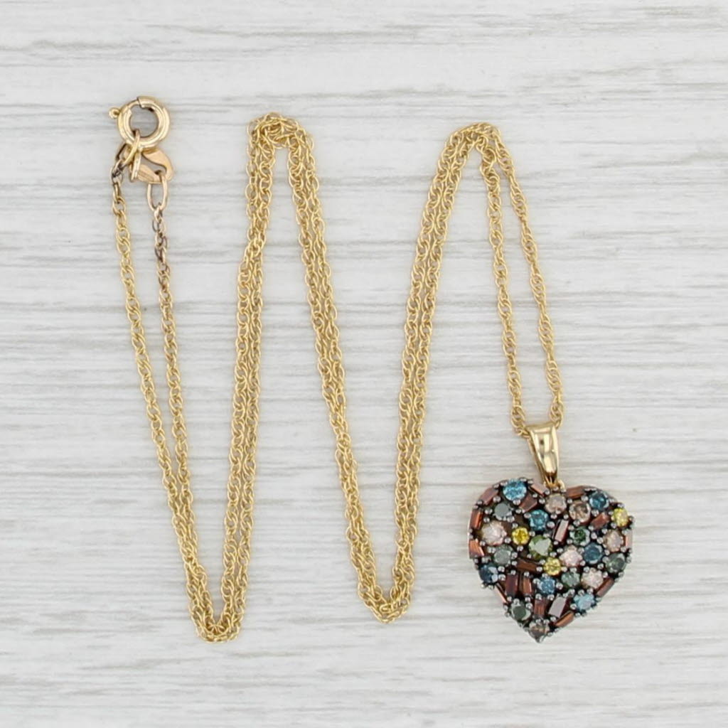 1ctw Diamond Rainbow Heart Pendant Necklace 10k Gold 18.25" Tomas Rae COA