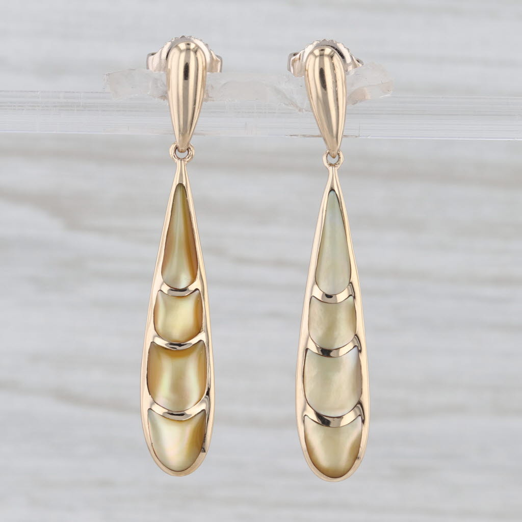 Kabana Oyster Shell Teardrop Dangle Earrings 14k Yellow Gold Drops