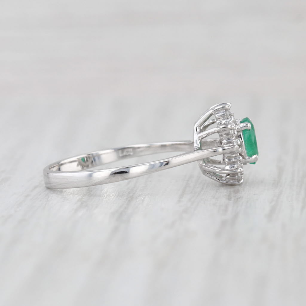 0.65ctw Emerald Diamond Halo Ring 14k White Gold Size 8.5 Cathedral Band