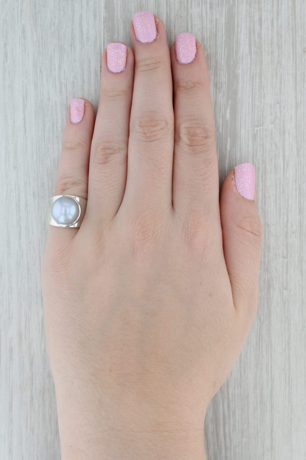 Gray Gray Simulated Pearl Ring Sterling Silver Size 6 Round Button Solitaire