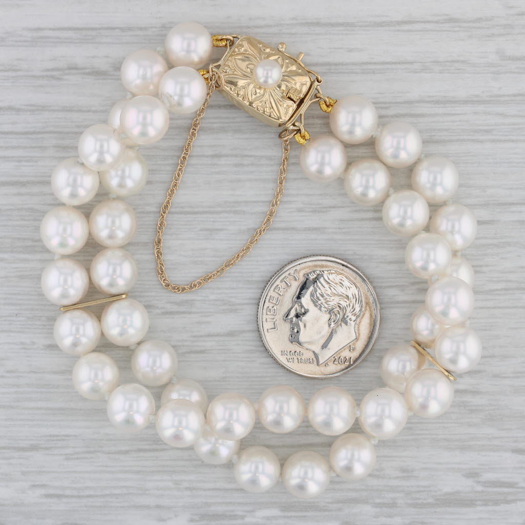 Gray Mikimoto Cultured Pearl Strand Bracelet 18k Yellow Gold 6.5"