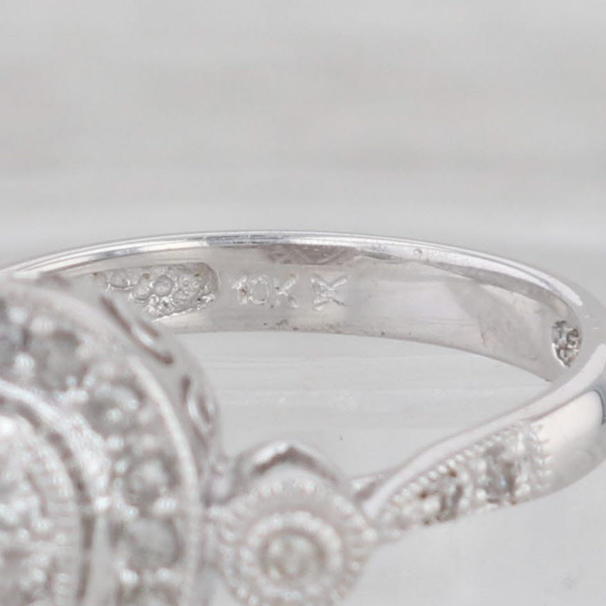 Gray 0.47ctw Diamond Halo Teardrop Engagement Ring 10k White Gold Size 7.25
