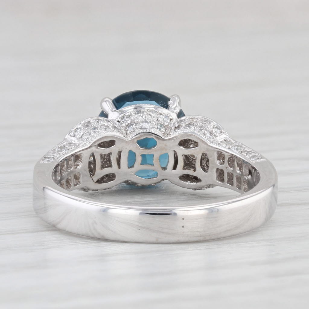 Light Gray 3.94ctw Round London Blue Topaz Diamond Ring 18k White Gold Size 7.75-8