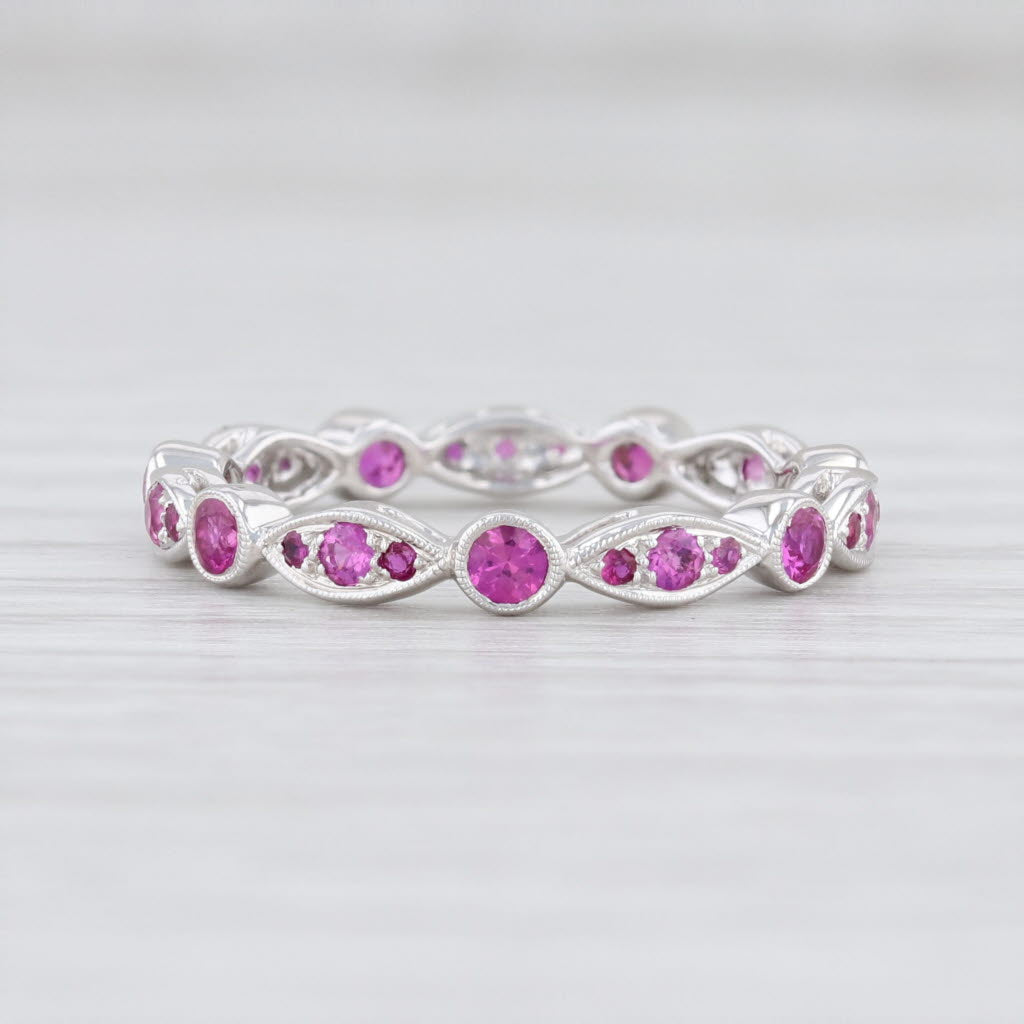 New Beverley K .63ctw Ruby Eternity Ring 14k White Gold Size 5.75 Stackable Band
