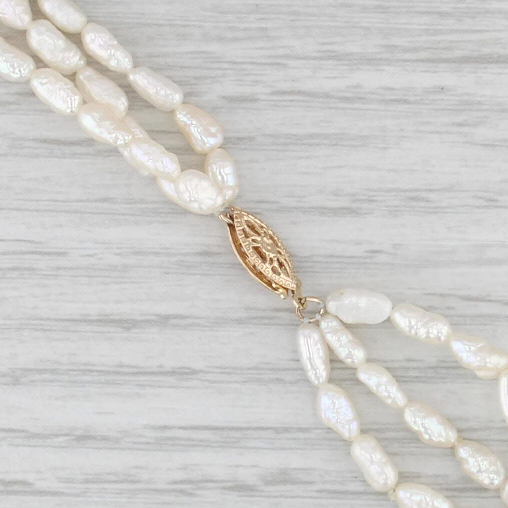 Freshwater Rice Krispie Pearl 3-Strand Necklace 14k Yellow Gold 30"