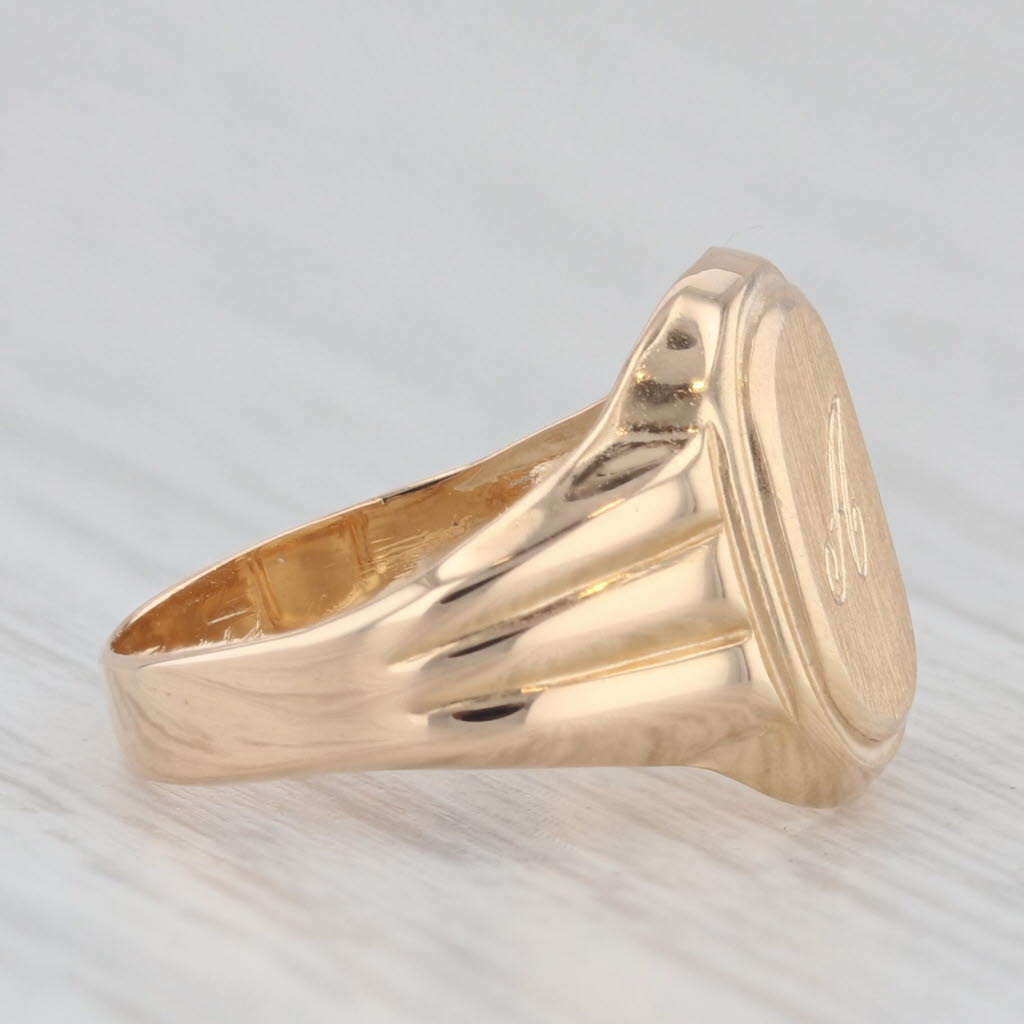Light Gray Letter Initial A Signet Ring 18k Yellow Gold Small Size 2.75