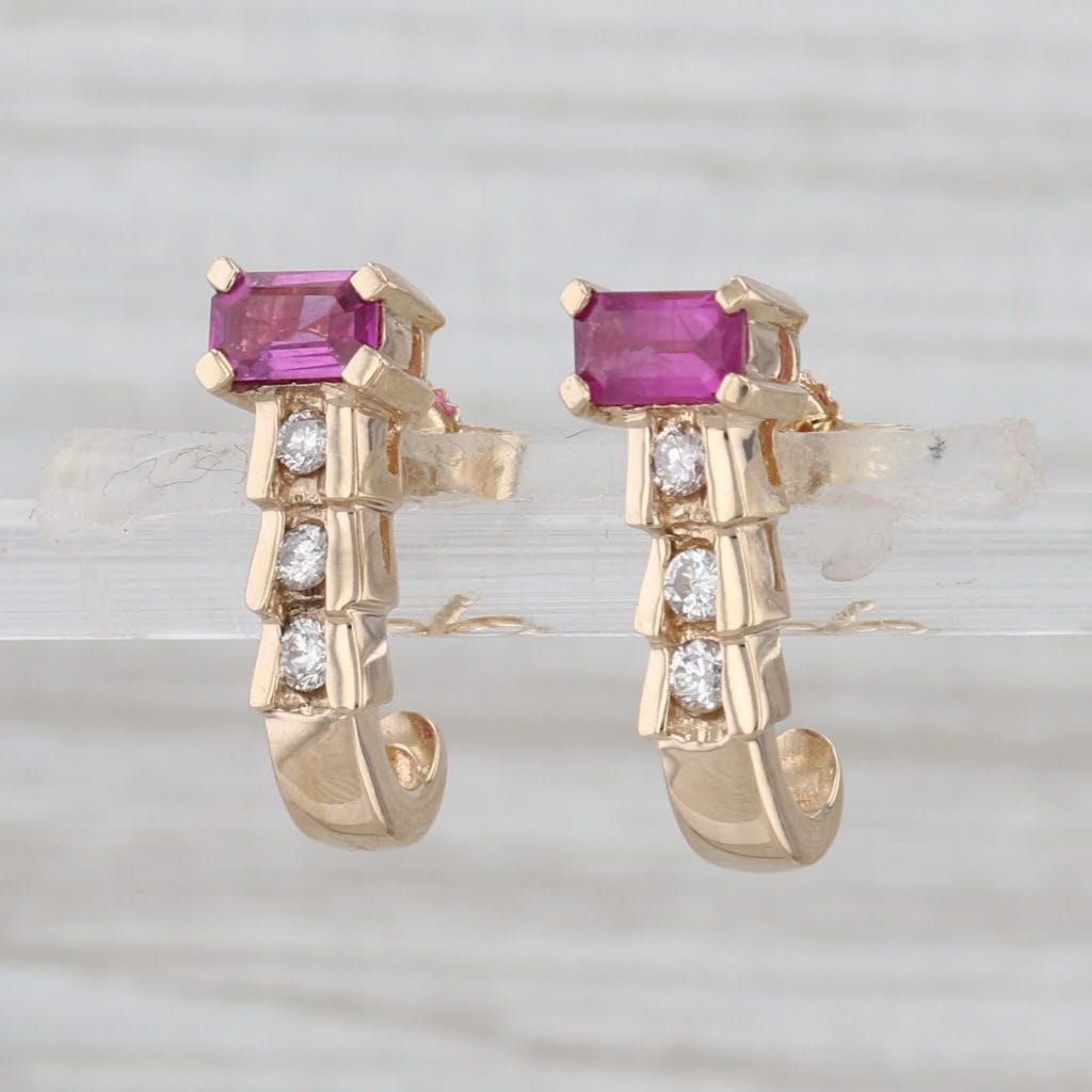 0.84ctw Ruby Diamond J-Hook Earrings 14k Yellow Gold Drops