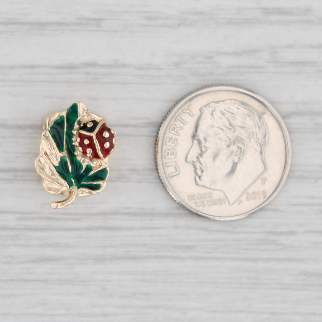 Light Gray Vintage Ladybug Leaf Slide Charm 14k Yellow Gold Resin Floral Richard Klein