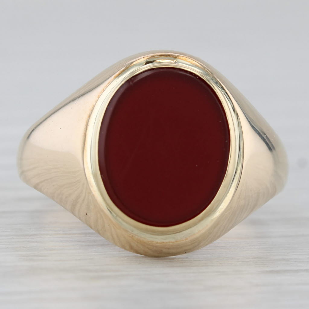 Gray Vintage Chalcedony Signet Ring 14k Yellow Gold Size 8 British Hallmarks