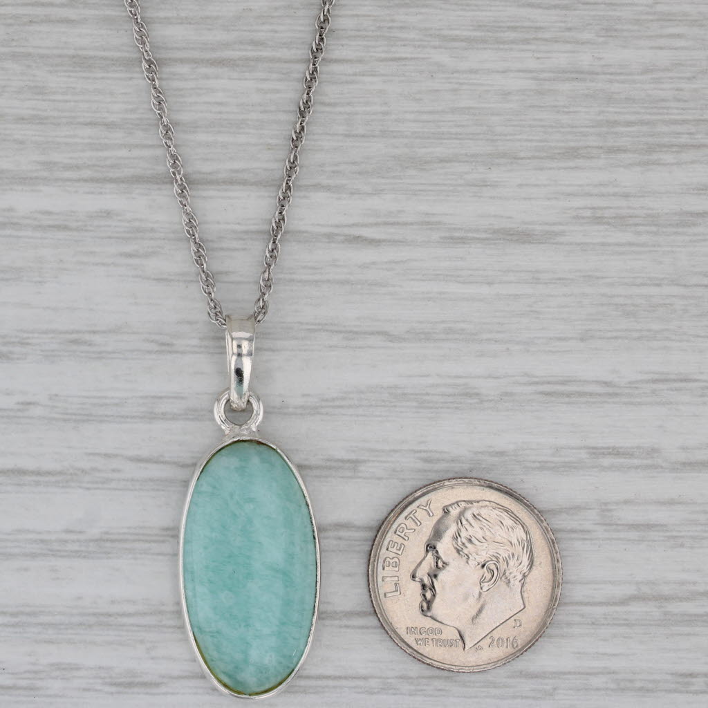 Gray Amazonite Oval Cabochon Pendant Necklace Sterling Silver 18" Rope Chain