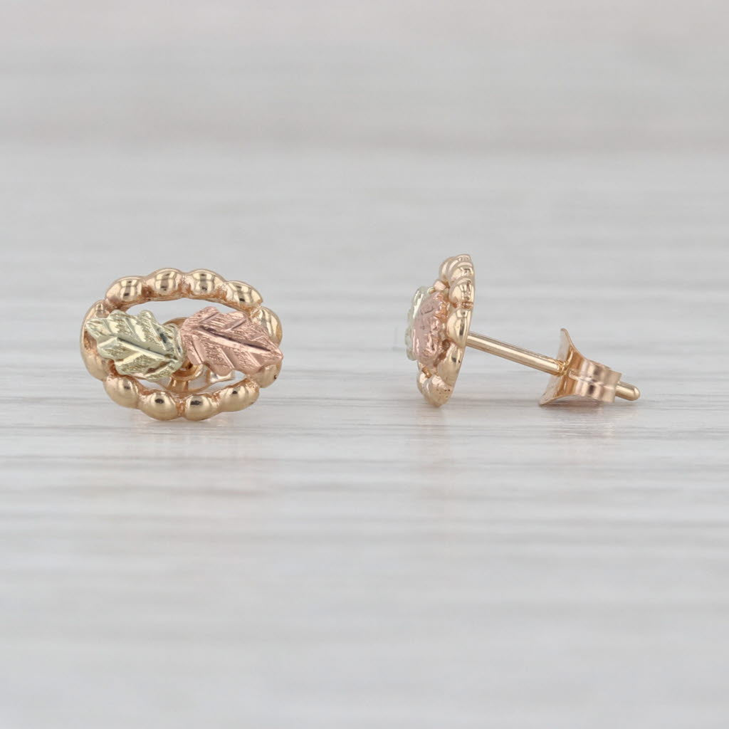 Black Hills Gold Leaf Stud Earrings 10k Yellow Rose Green Gold Small Studs