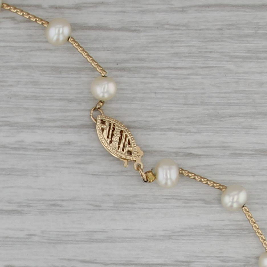 Cultured Pearl Bead Bar Link Necklace 14k Yellow Gold 18.25"