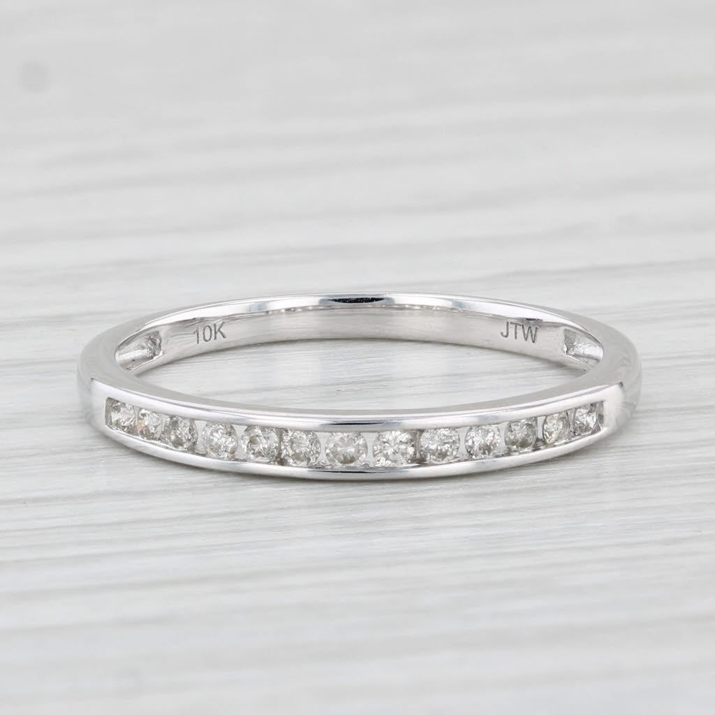 Light Gray 0.20ctw Diamond Wedding Band 10k White Gold Size 8 Stackable Ring