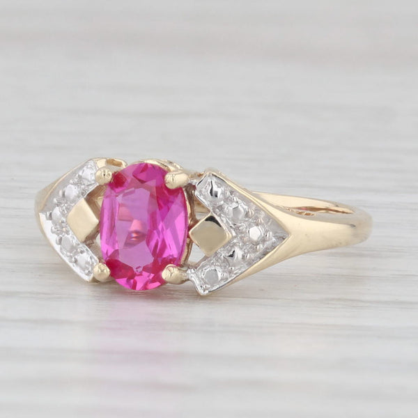 0.90ct Lab Created Pink Sapphire Ring 10k Yellow Gold Size 6