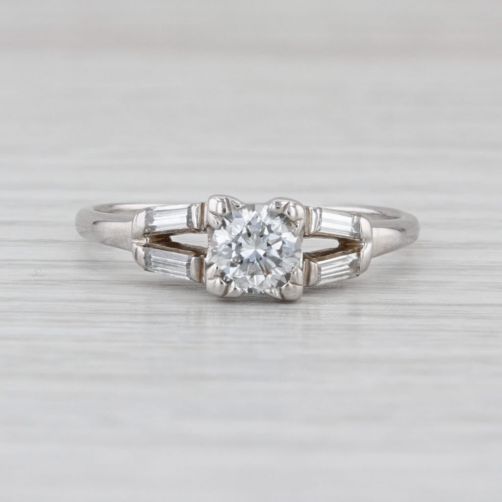 Vintage 0.91ctw Round Diamond Engagement Ring 14k White Gold Size 9.75
