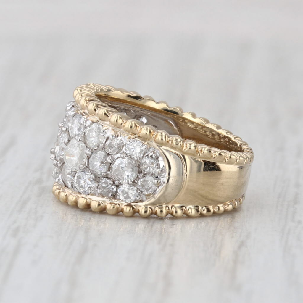 2ctw Pave Diamond Cluster Ring 14k Yellow Gold Size 3.75 Tapering Band