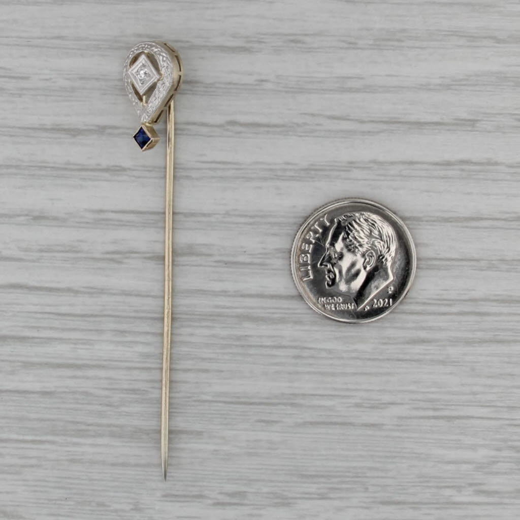 Antique 0.13ctw Diamond Lab Created Sapphire Stickpin 14k Gold Platinum