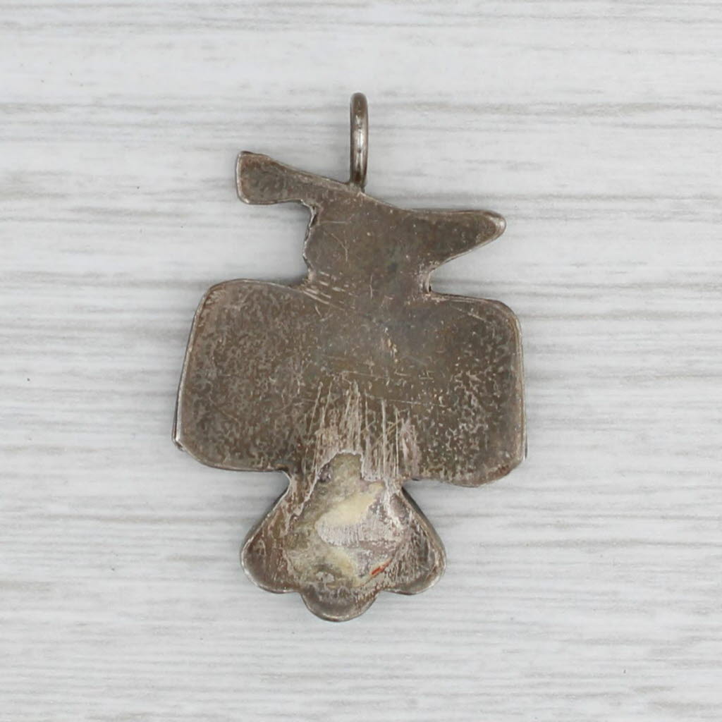 Light Gray Native American Thunderbird Pendant Sterling Silver Stone Mosaic Zuni Tribe