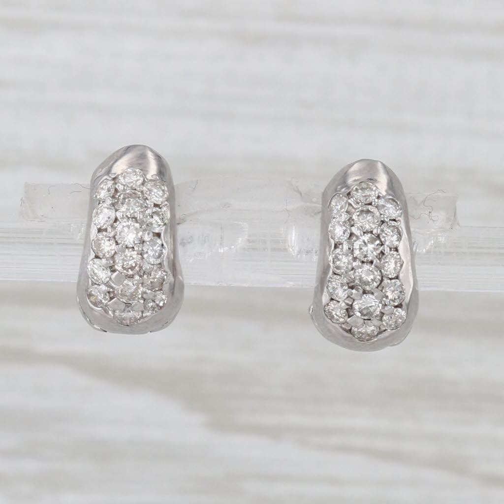 0.54ctw Diamond Huggie Hoop Earrings 14k White Gold Hinged Small Round Hoops