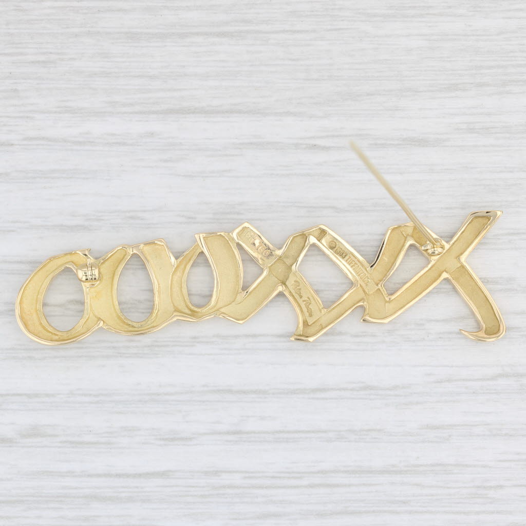 Light Gray XXXOOO Tiffany paloma Picasso Brooch 18k Yellow Gold 1983 Pin Box