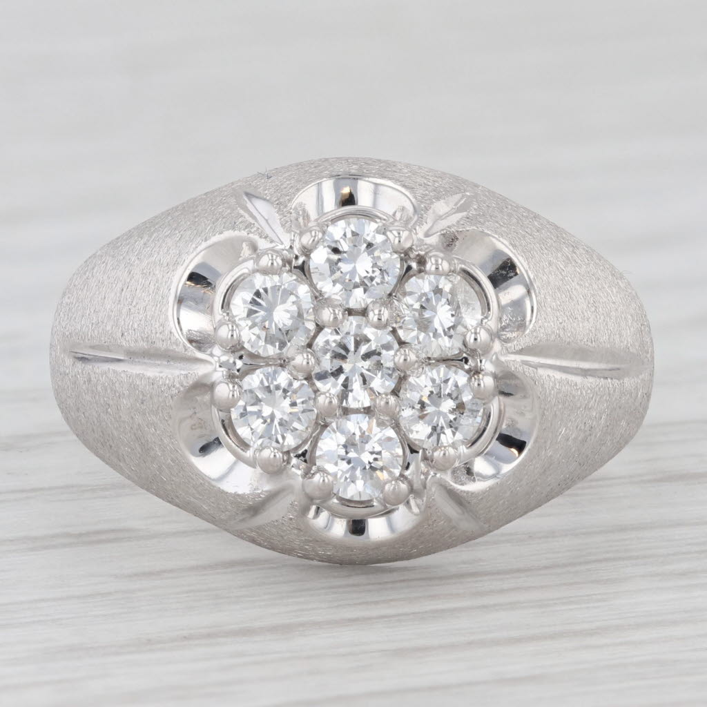 Light Gray 1ctw Diamond Cluster Belcher Settings Ring 14k White Gold Size 10.75 Vintage Men