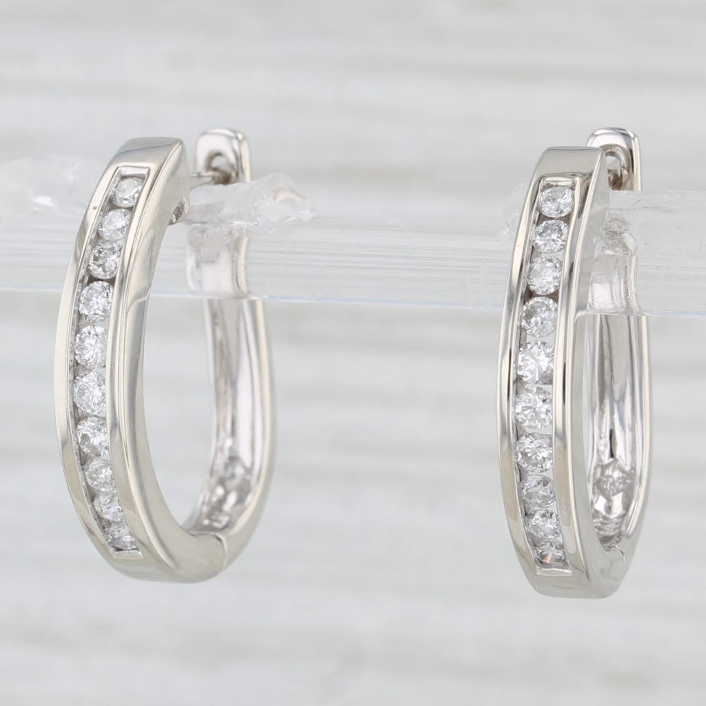 Light Gray 0.50ctw Diamond Hoop Earrings 14k White Gold Snap Lever Back