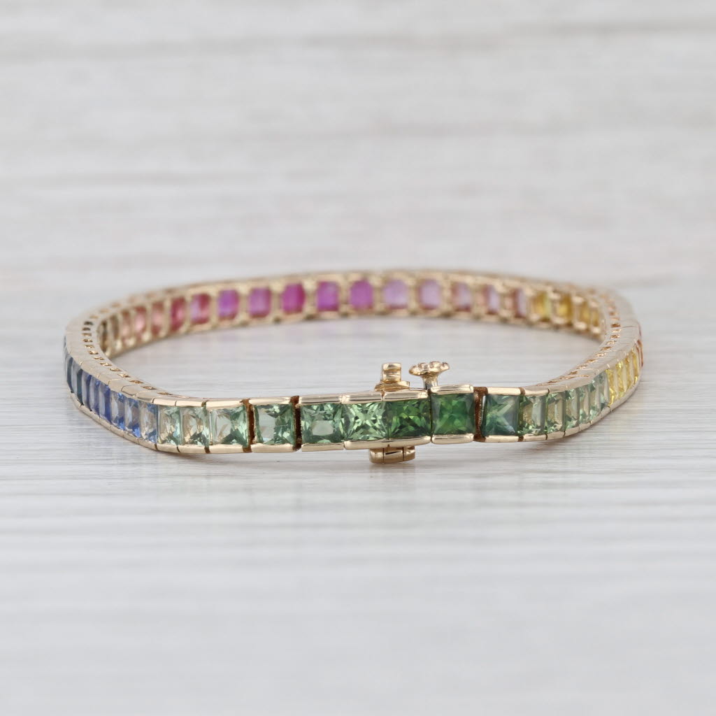 11.30ctw Rainbow Sapphire Tennis Bracelet 14k Yellow Gold 7.25" 4mm