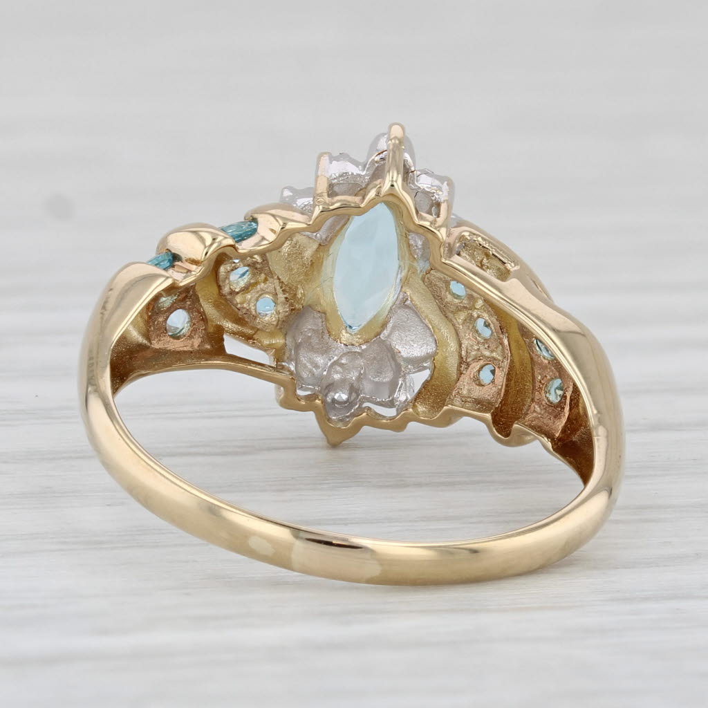 Light Gray 1.26ctw Marquise Blue Topaz Diamond Ring 10k Yellow Gold Size 8.75