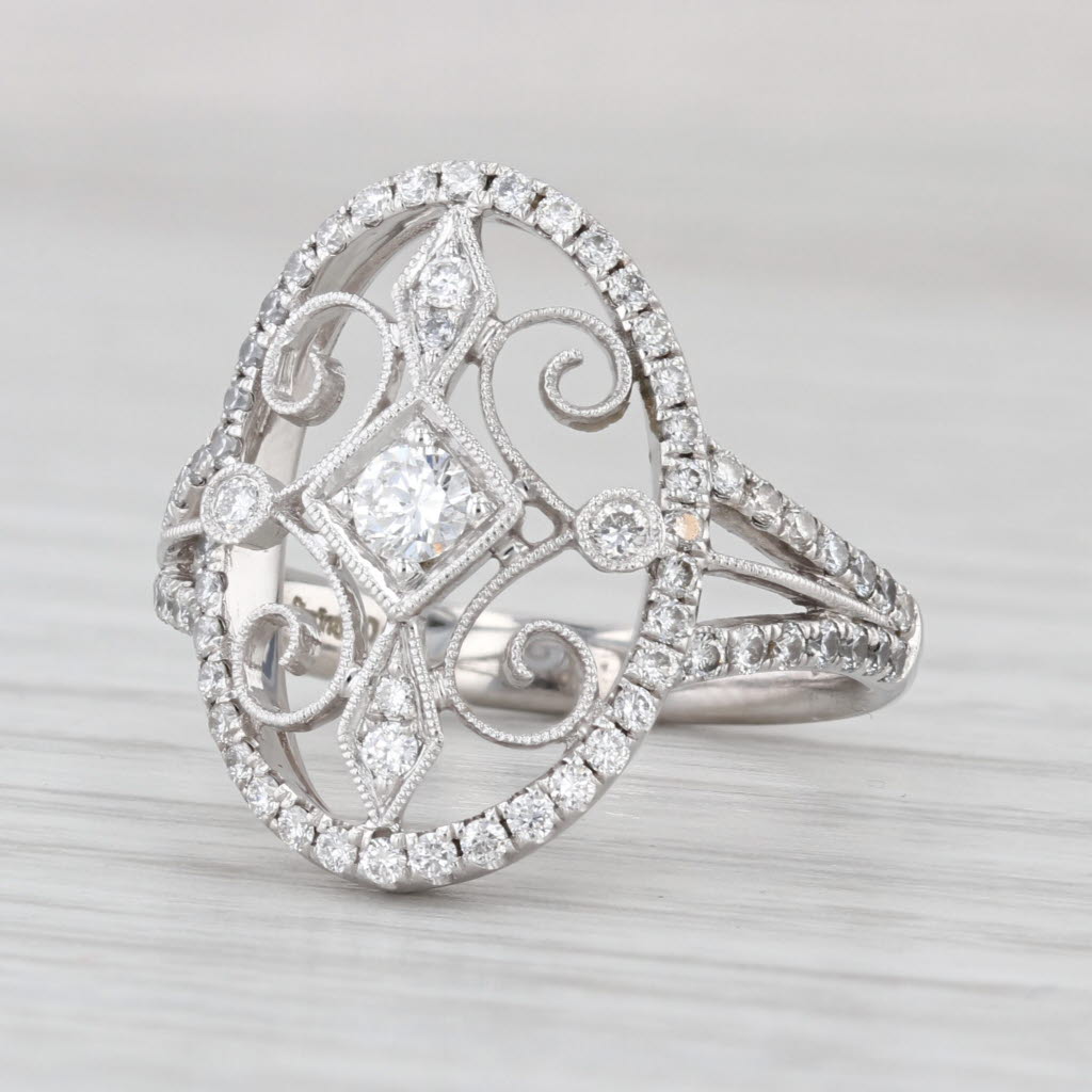 Simon G 0.73ctw Diamond Ornate Filigree Ring 18k White Gold Size 6.5