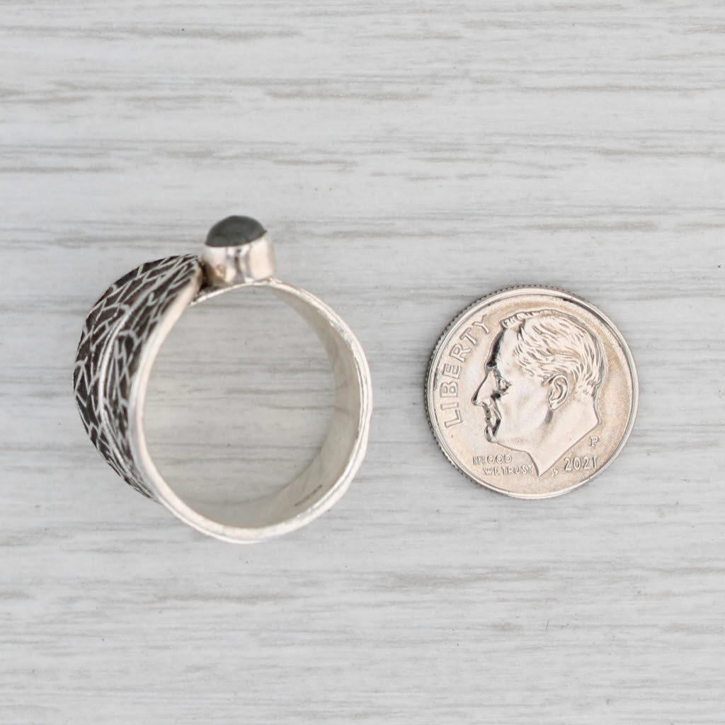 Light Gray Labradorite Leaf Wrap Ring Sterling Silver Size 8 Statement
