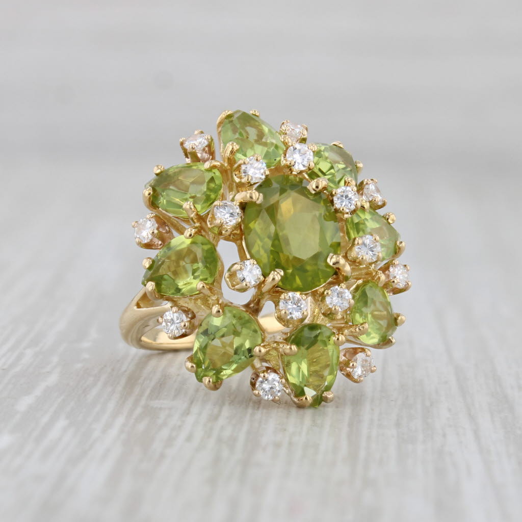 Gray 9.79ctw Peridot Diamond Cocktail Ring 18k Yellow Gold Size 5.5