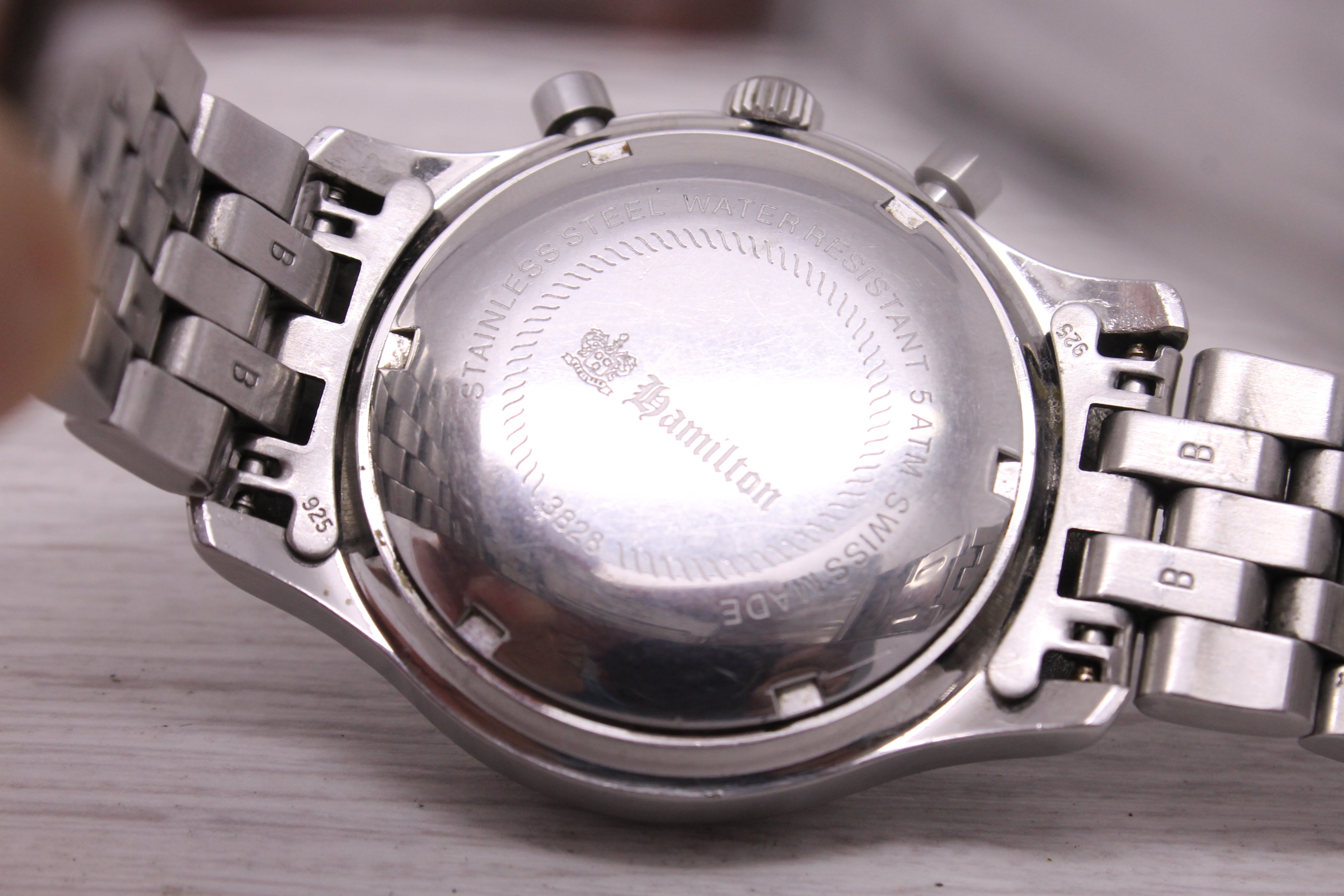 Light Slate Gray Hamilton 40mm Stainless Steel Mens Automatic Chronograph Watch w/ Bracelet 3828