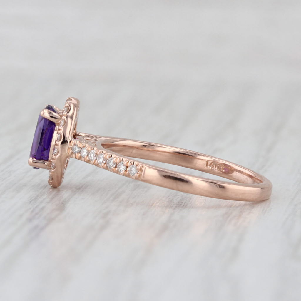 1ctw Amethyst Diamond Halo Ring 14k Rose Gold Size 7 Engagement