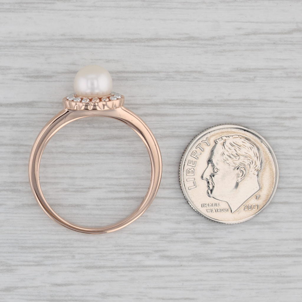 Gray Cultured Pearl Solitaire Ring 10k Rose Gold Size 10.25 Halo Design