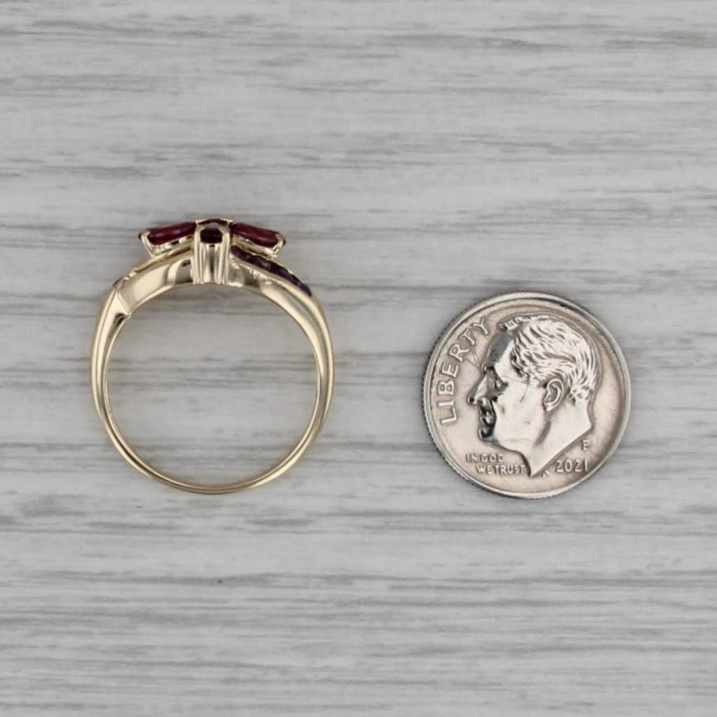 1.58ctw Garnet Flower Amethyst Bypass Ring 10k Yellow Gold Size 7.5
