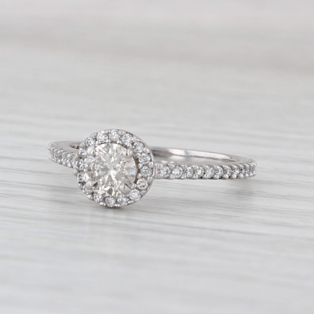 0.94ctw Round Diamond Halo Engagement Ring 14k Gold Sz 8.25 Cathedral Pave Band