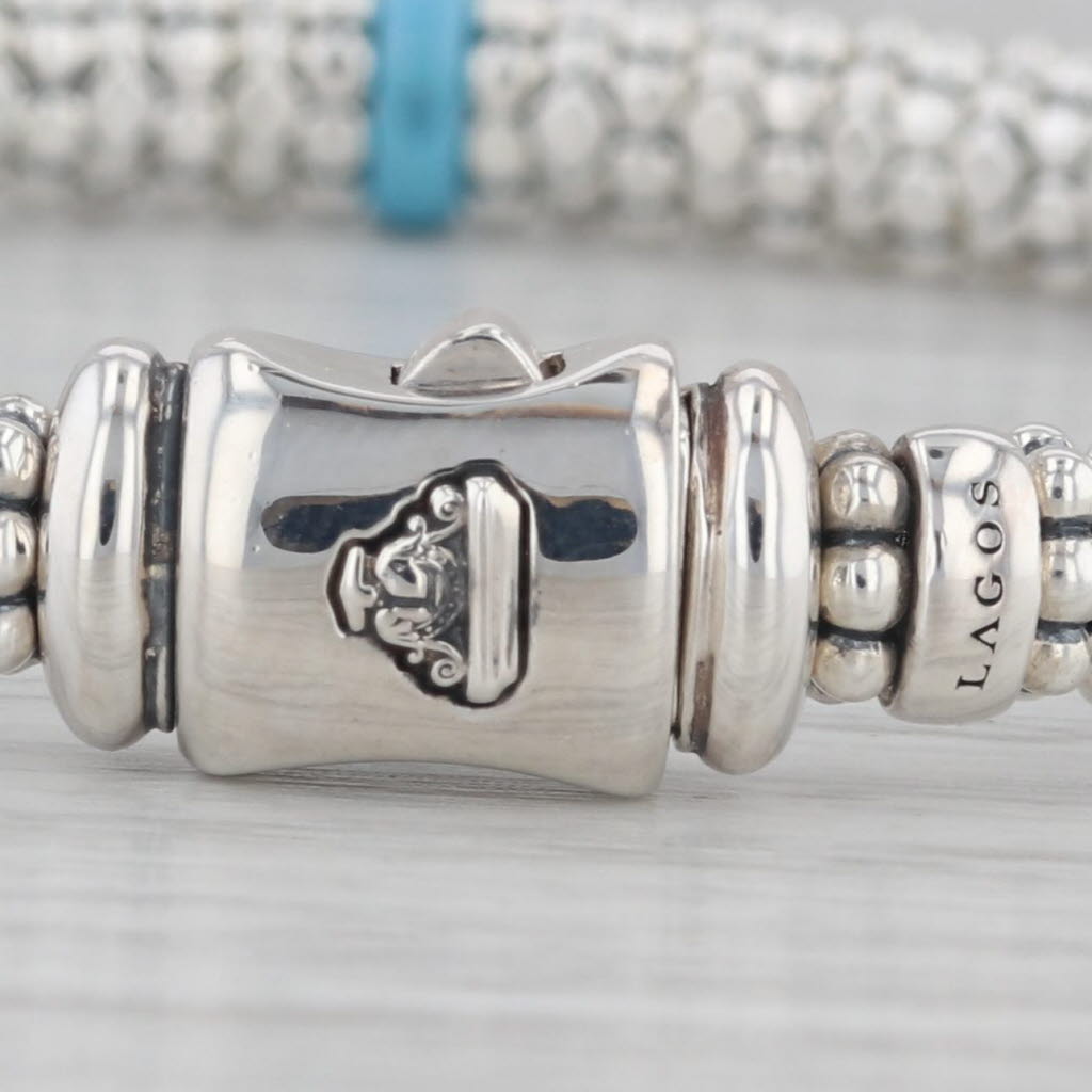 Gray New Lagos Blue Ceramic Station Caviar Bracelet Sterling Silver 6mm Medium Pouch