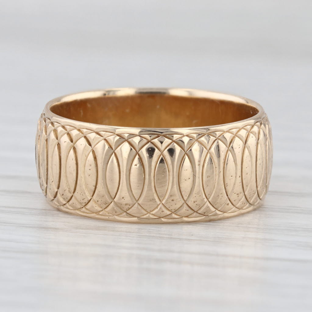 Circle Patterned Ring 14k Yellow Gold Band Size 7