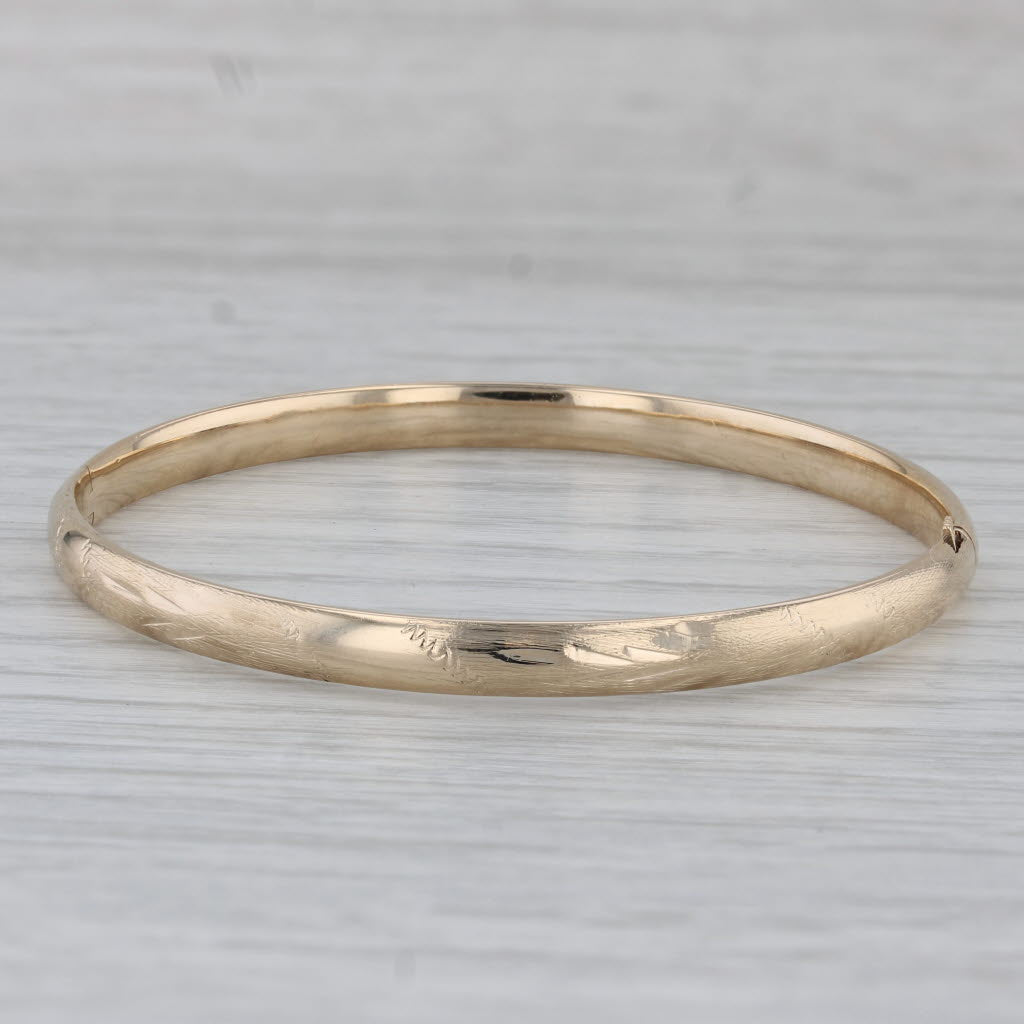 Gray Vintage Childs Bangle Bracelet 14k Yellow Gold Floral Ornate Engraved Small 5.5"